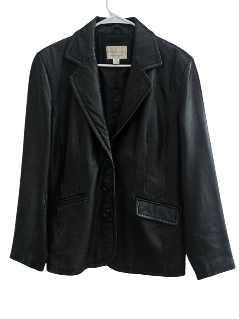 Worthington Genuine Lambskin Leather Blazer Jacket Black Women's Large Y2K 90s